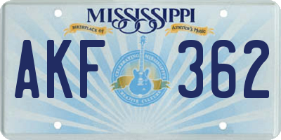 MS license plate AKF362
