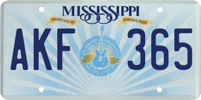 MS license plate AKF365