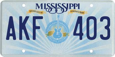 MS license plate AKF403