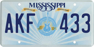 MS license plate AKF433