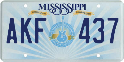 MS license plate AKF437