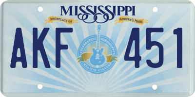 MS license plate AKF451
