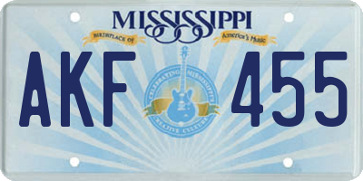 MS license plate AKF455
