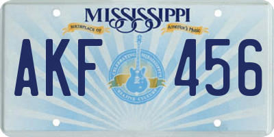 MS license plate AKF456