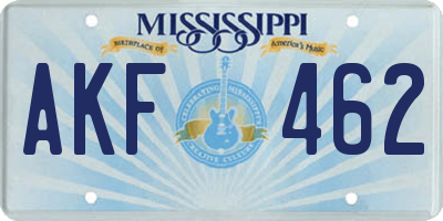 MS license plate AKF462