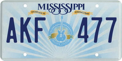 MS license plate AKF477