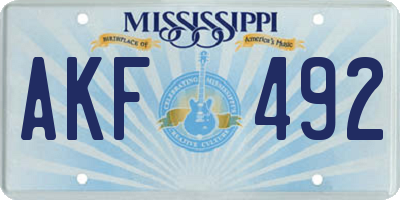 MS license plate AKF492