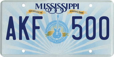 MS license plate AKF500