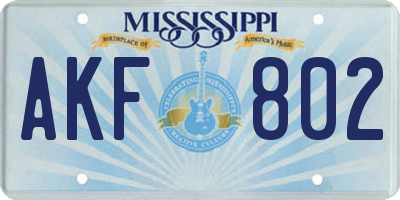 MS license plate AKF802