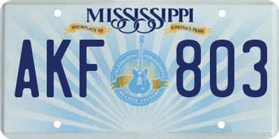 MS license plate AKF803
