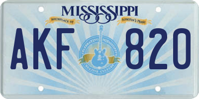 MS license plate AKF820