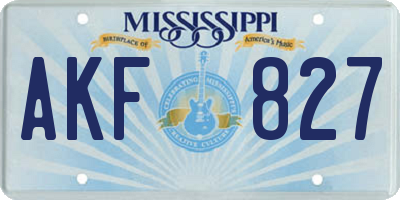 MS license plate AKF827