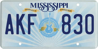 MS license plate AKF830
