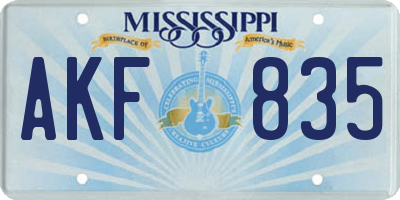 MS license plate AKF835