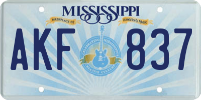 MS license plate AKF837