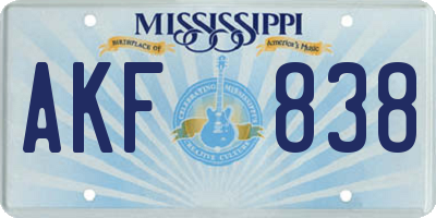 MS license plate AKF838
