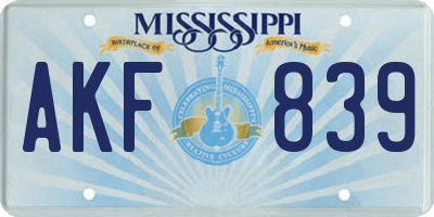 MS license plate AKF839