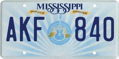 MS license plate AKF840