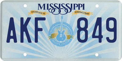 MS license plate AKF849