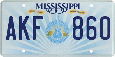 MS license plate AKF860