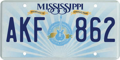 MS license plate AKF862