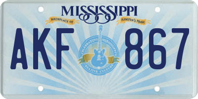 MS license plate AKF867