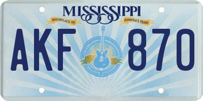 MS license plate AKF870