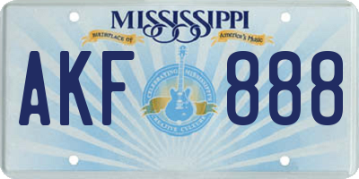 MS license plate AKF888