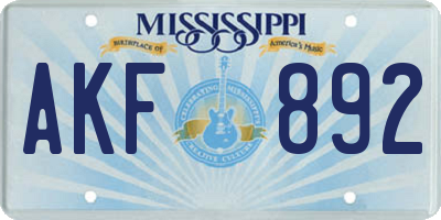 MS license plate AKF892