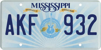 MS license plate AKF932