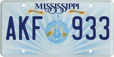 MS license plate AKF933