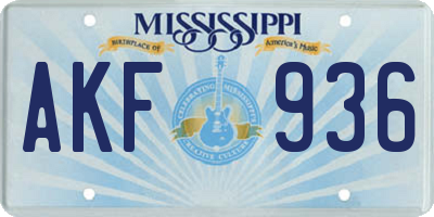 MS license plate AKF936