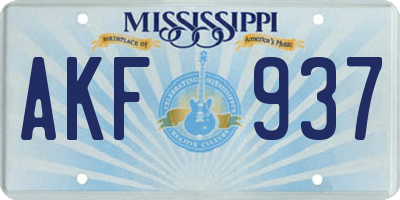 MS license plate AKF937