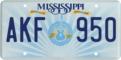 MS license plate AKF950