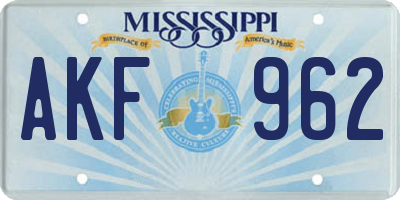 MS license plate AKF962
