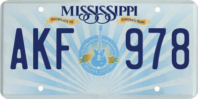MS license plate AKF978