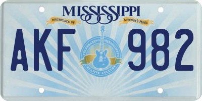 MS license plate AKF982