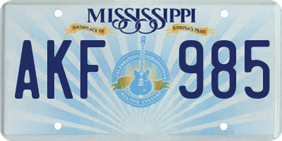 MS license plate AKF985