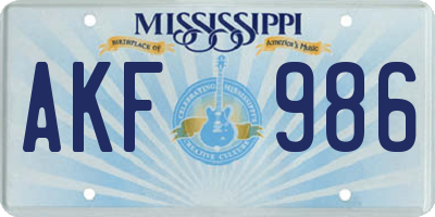 MS license plate AKF986