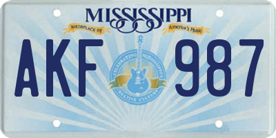 MS license plate AKF987