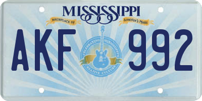 MS license plate AKF992