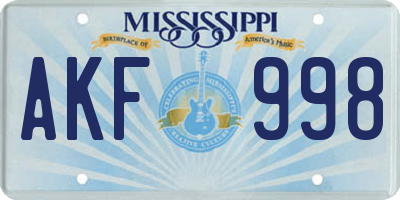 MS license plate AKF998