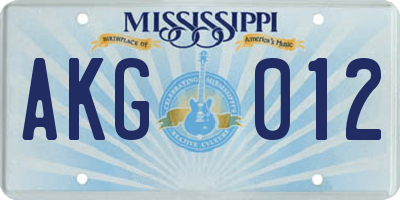 MS license plate AKG012