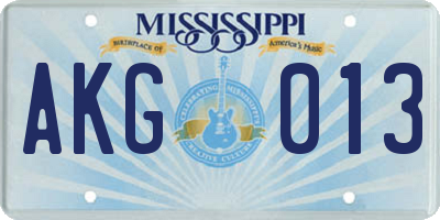 MS license plate AKG013