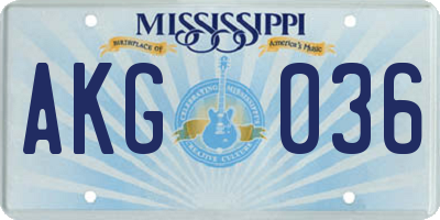 MS license plate AKG036
