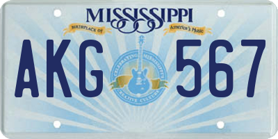 MS license plate AKG567