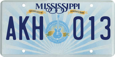 MS license plate AKH013
