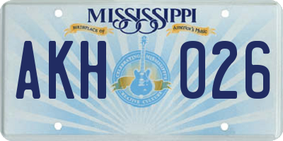 MS license plate AKH026