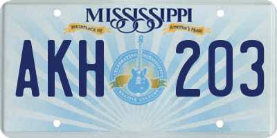 MS license plate AKH203