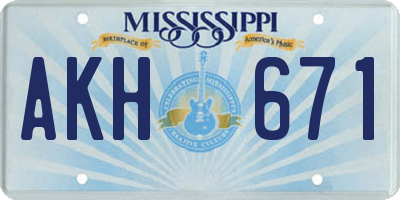 MS license plate AKH671